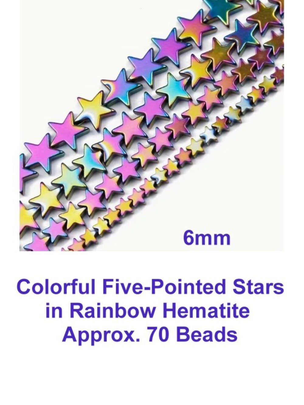 Colorful Five-Pointed Stars in Rainbow Hematite  Approx. 70 Beads